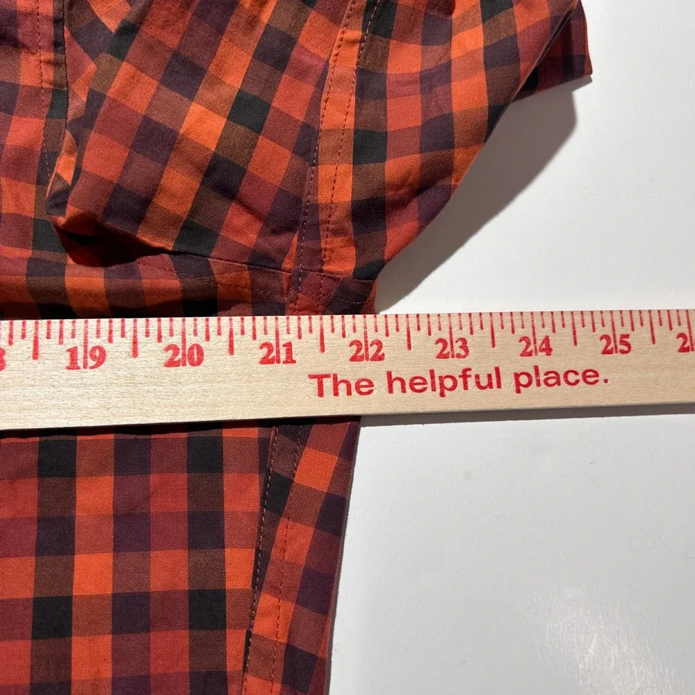 J. Crew Medium Slim Secret Wash Shirt Orange Gingham Stretch Button Down Mens
